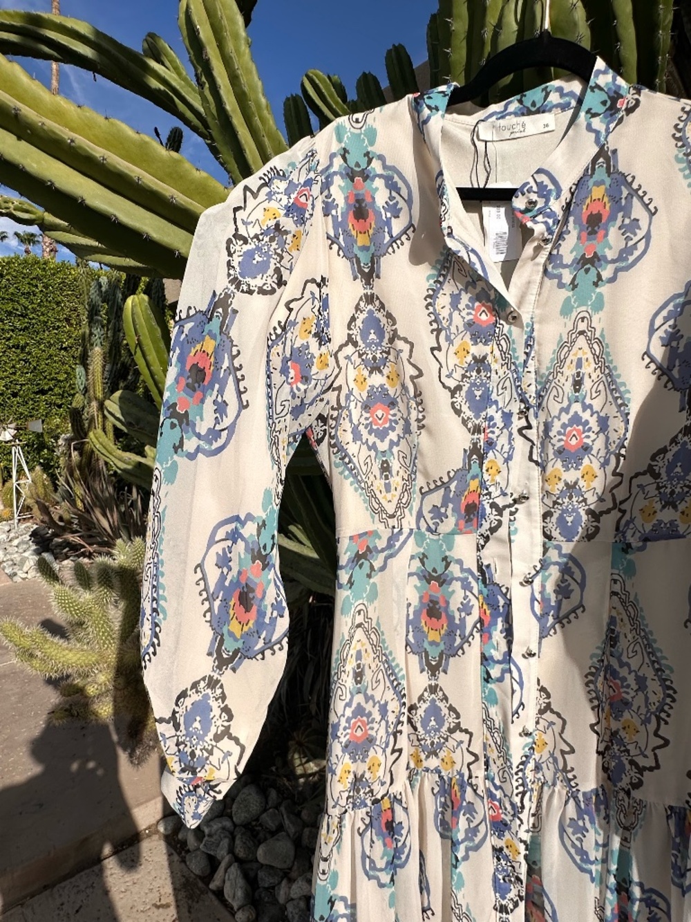 NWT Touché Privé Boho Chiffon Patterned Midi Dress | Size 38 (US 6/8 / M)